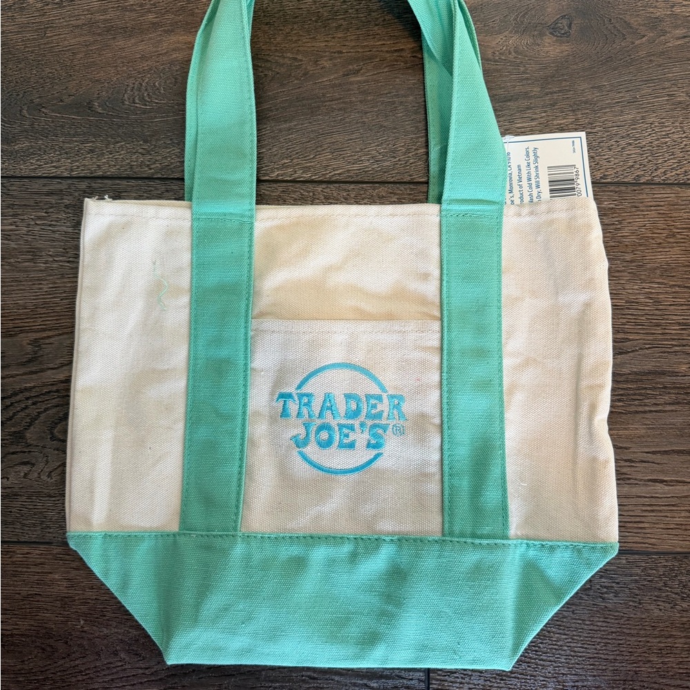 Trader Joe's Cream and Mint Canvas Tote Bag 2026